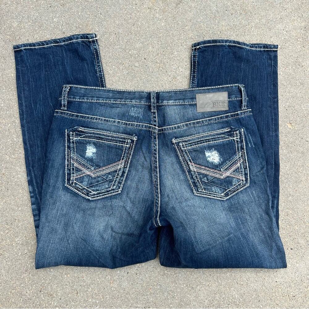 BKE Ryan 36S Distressed Dark Wash Straight Leg Jeans